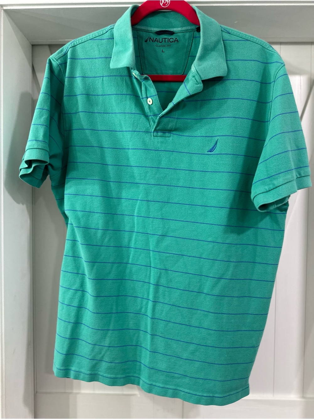 Nautica Men’s Teal Polo with Thin Blue Stripes